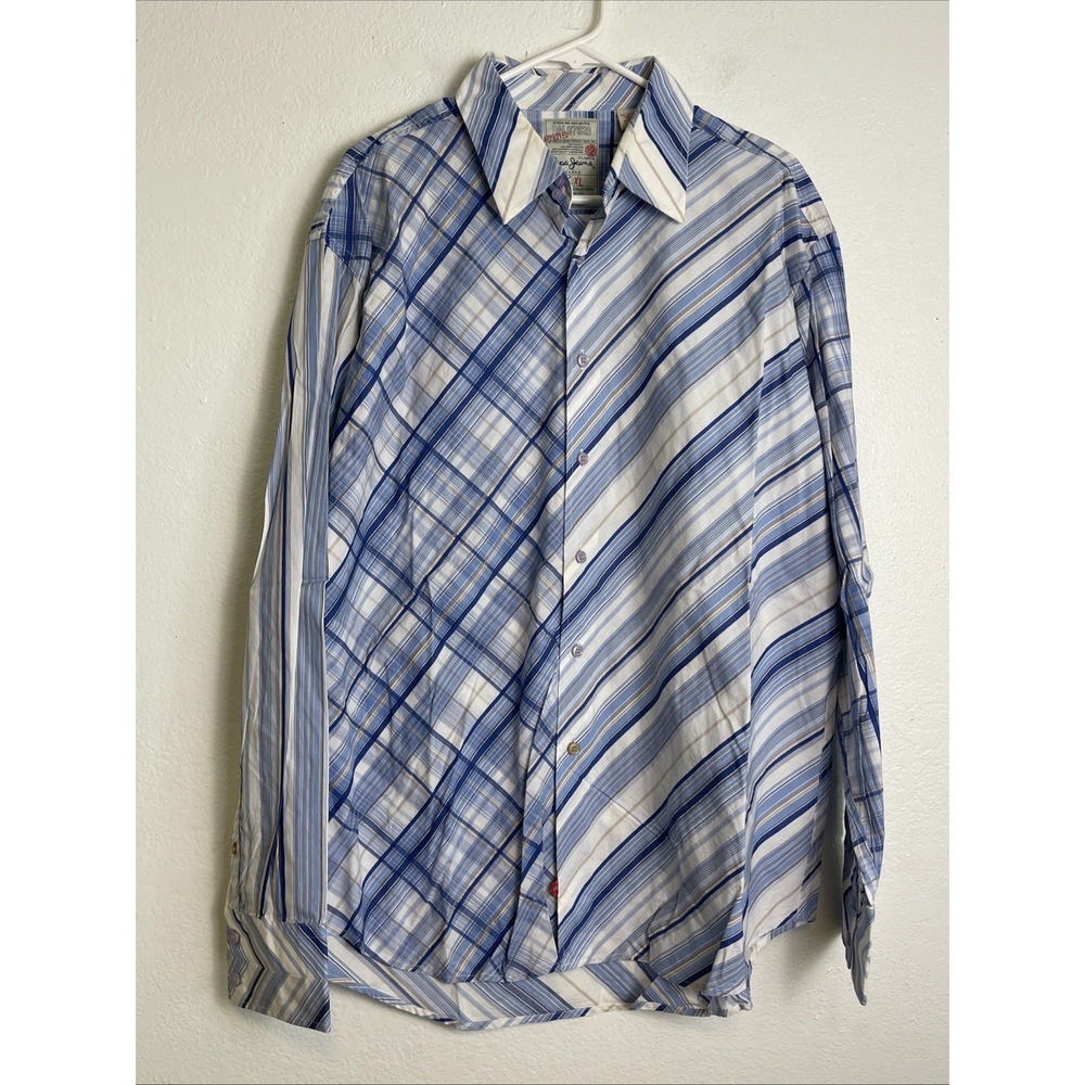 Pepe Jeans London Men's Long Sleeve Button-Up Shirt, Blue/white Stripe Size XL